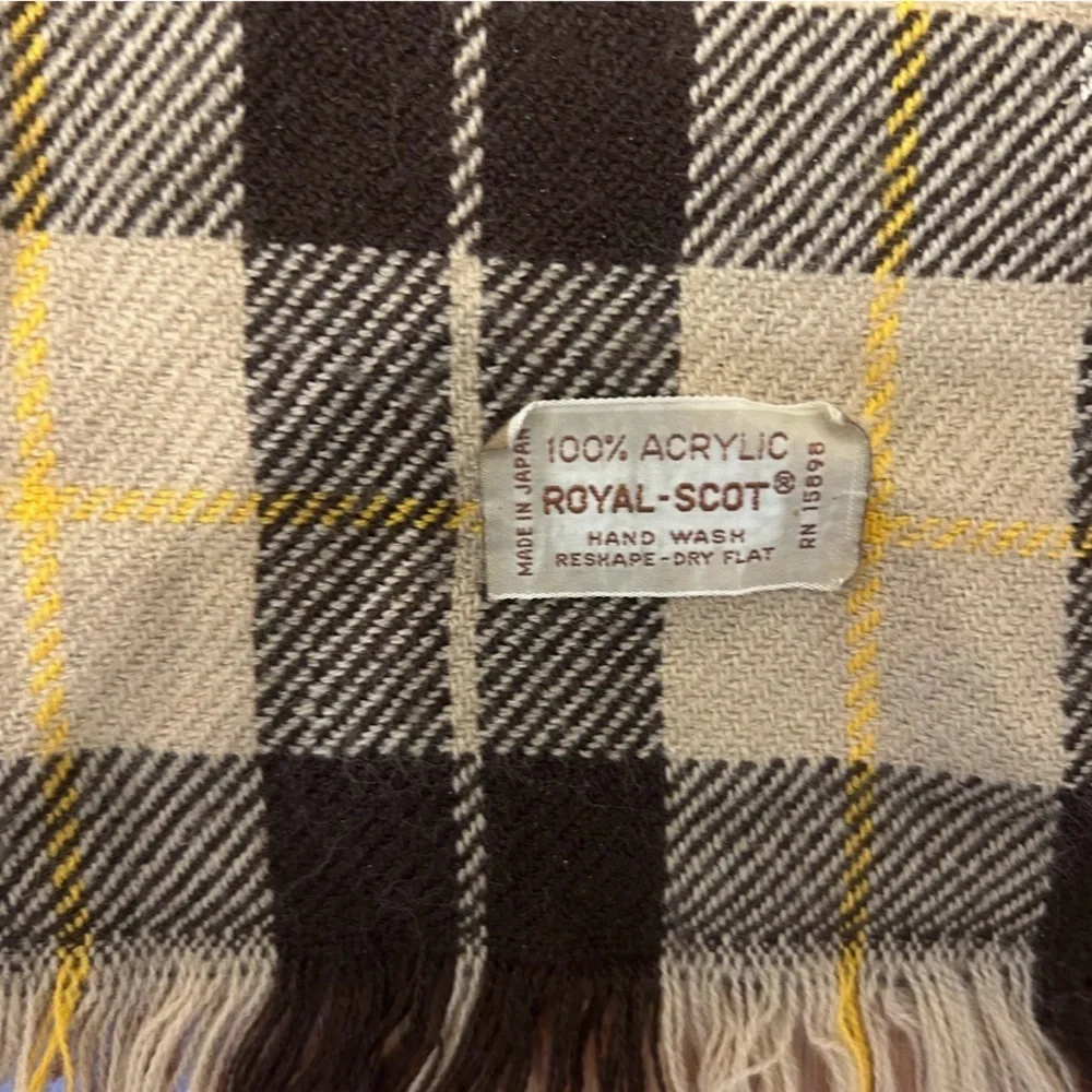 Vintage Royal Scott Plaid Scarf 100% Acrylic Japanese Made Classic Neutral Tone